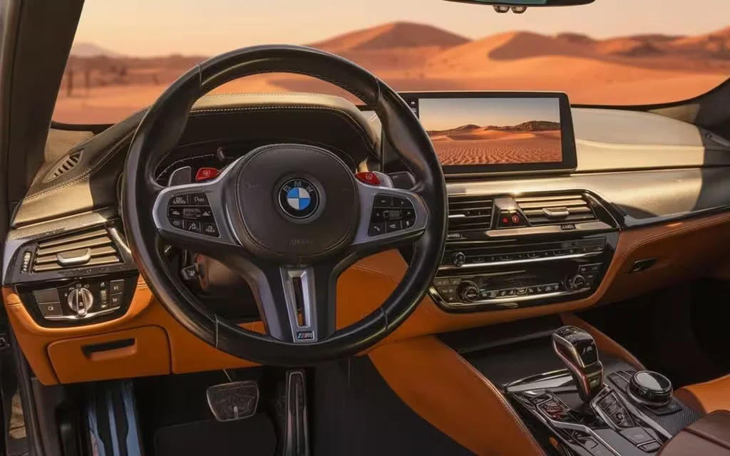 Bmw M5 2022 steering wheel close up – rental in Dubai