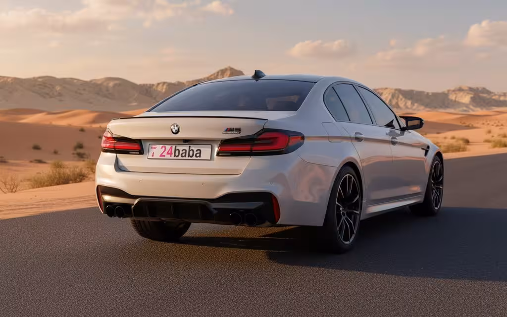 Bmw M5 2022 Grey rear view showing taillights – rental in Dubai