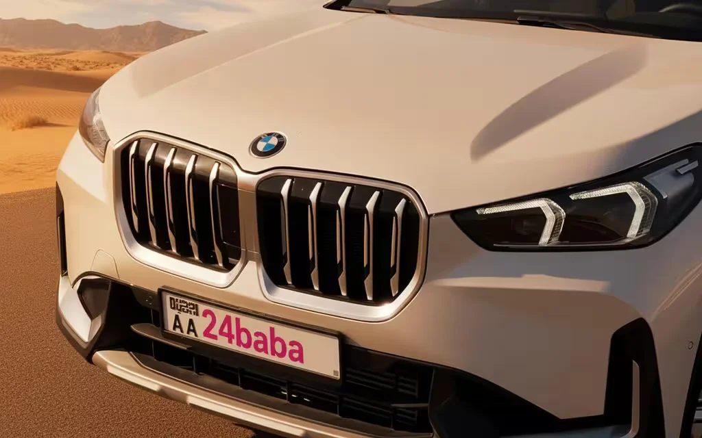 Bmw X1 2024 White front view with headlights – rental in Dubai
