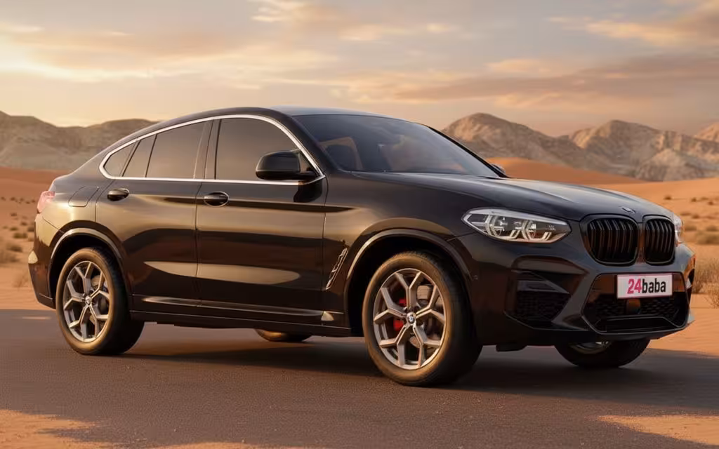 Bmw X4 2020 Black front view with headlights – rental in Dubai