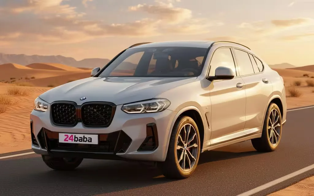 Bmw X4 2024 Grey front view with headlights – rental in Dubai