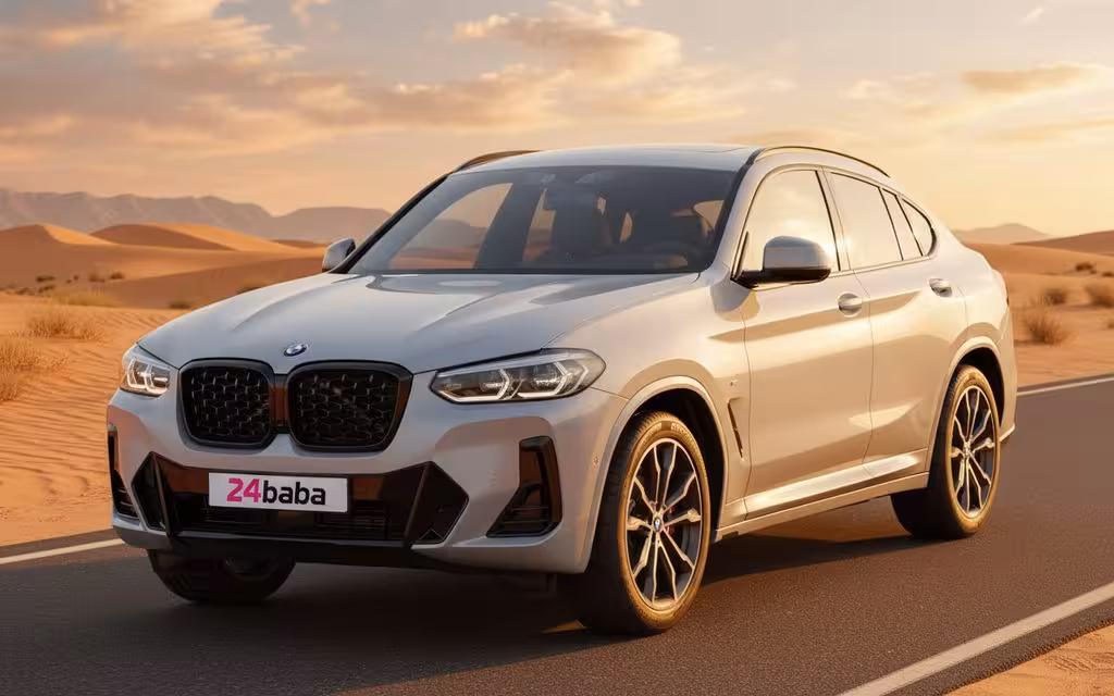 Bmw X4 2024 Grey front view with headlights – rental in Dubai