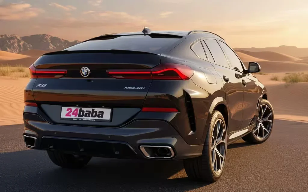 Bmw X6 2022 Blue rear view showing taillights – rental in Dubai