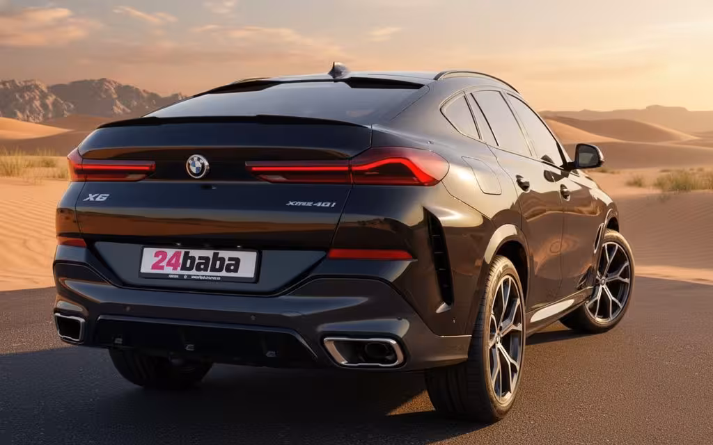 Bmw X6 2022 Blue rear view showing taillights – rental in Dubai
