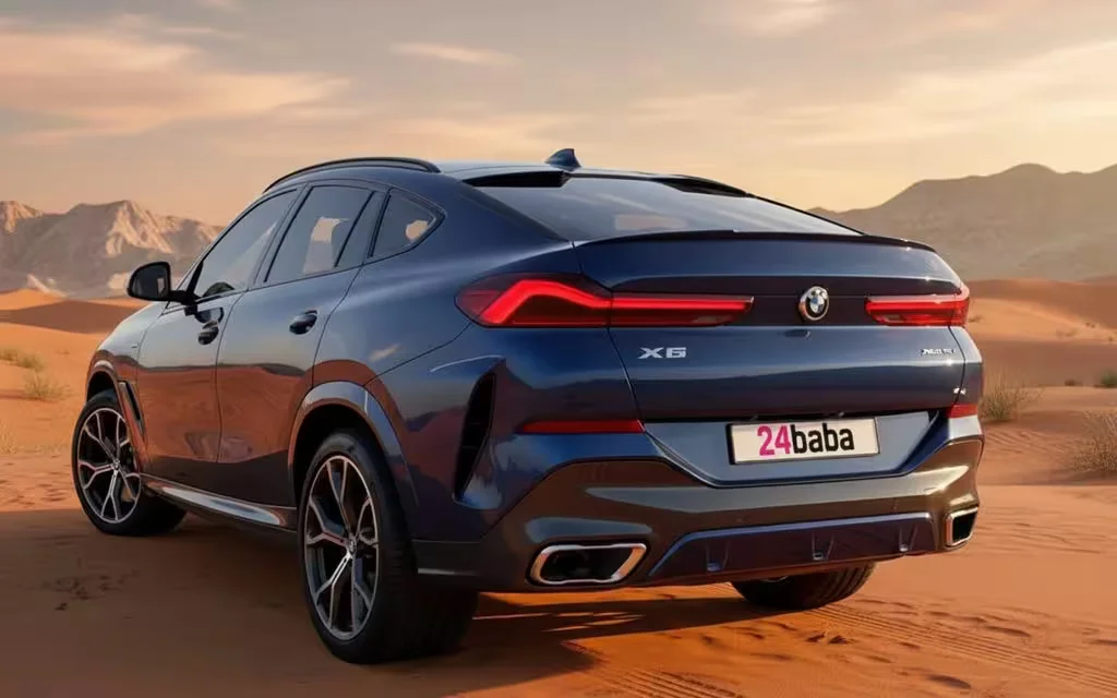 Bmw X6 2022 Blue rear view showing taillights – rental in Dubai