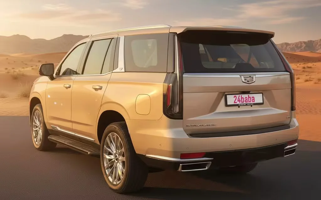 Cadillac Escalade 2021 Beige rear view showing taillights – rental in Dubai