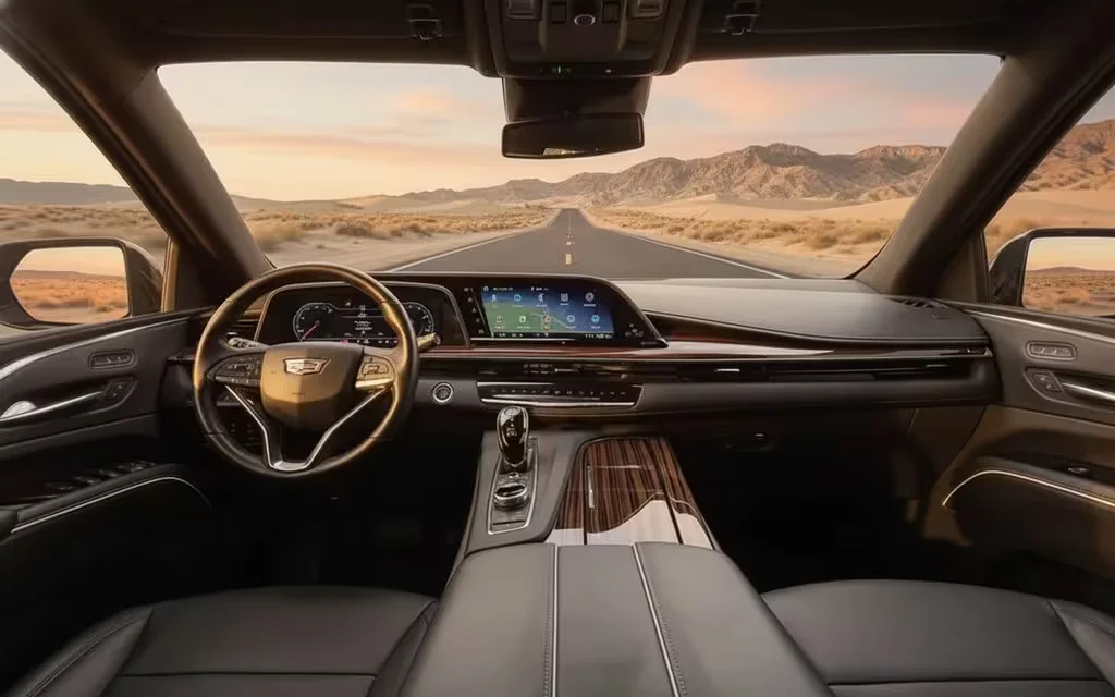 Cadillac Escalade 2022 interior view showing trim – rental in Dubai