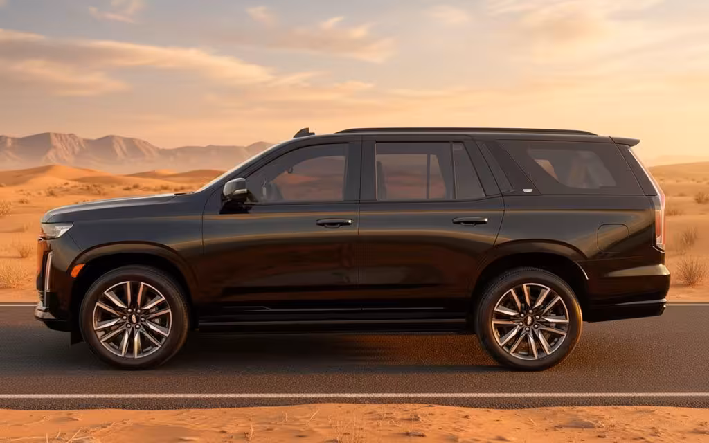 Cadillac Escalade 2023 Black side profile – rental in Dubai