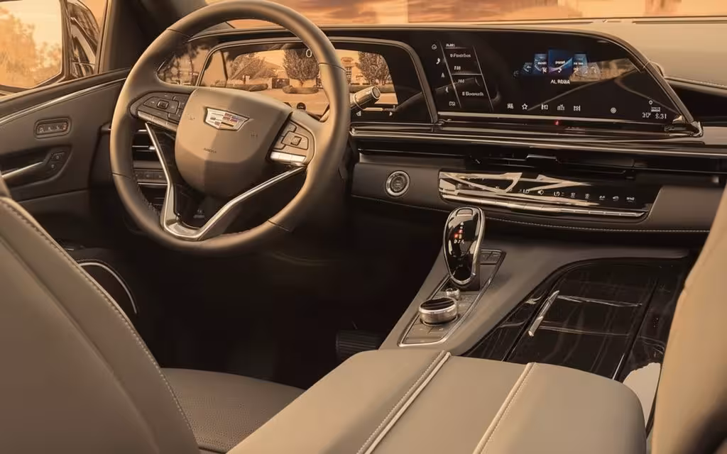 Cadillac Escalade 2023 interior view showing trim – rental in Dubai