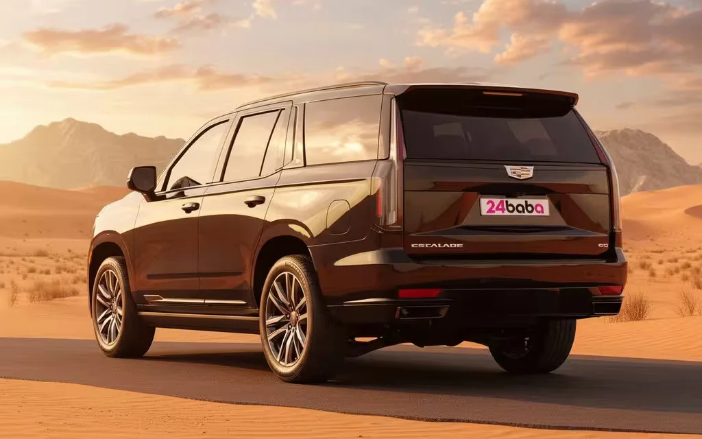 Cadillac Escalade 2023 White rear view showing taillights – rental in Dubai