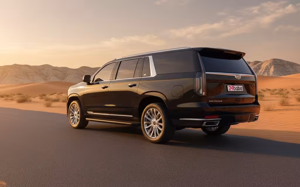 Cadillac Escalade 2023 Black parked outdoor scene – rental in Dubai