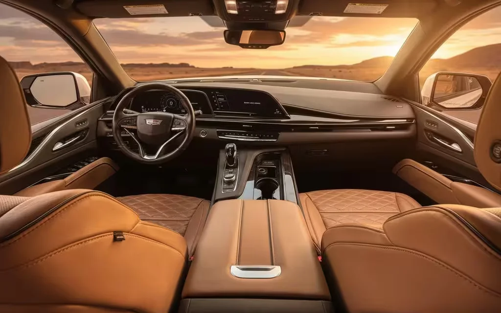 Cadillac Escalade 2023 interior view showing trim – rental in Dubai