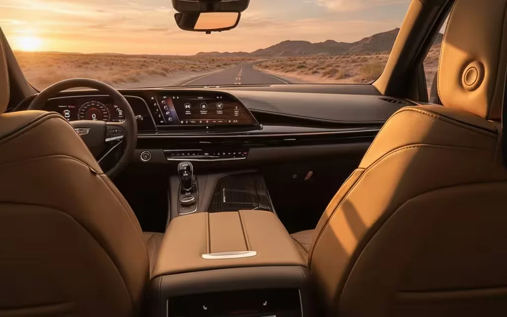Cadillac Escalade 2024 interior view showing trim – rental in Dubai