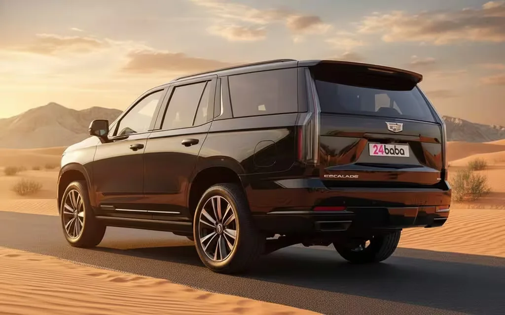 Cadillac Escalade 2026 Black rear view showing taillights – rental in Dubai