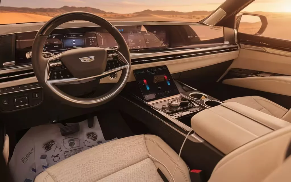 Cadillac Escalade 2026 interior view showing trim – rental in Dubai