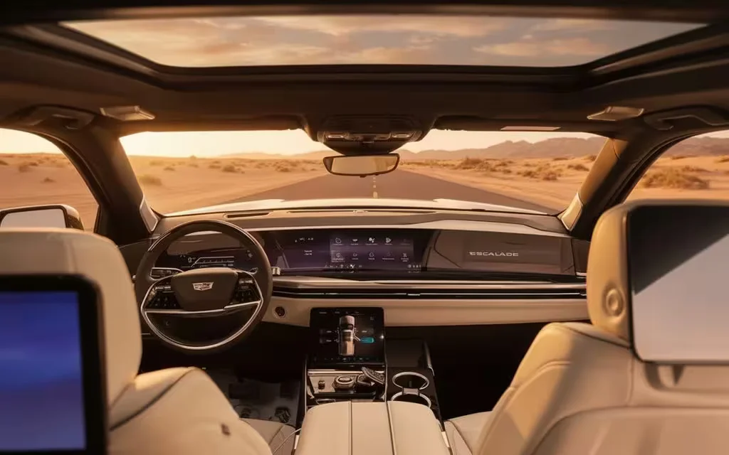 Cadillac Escalade 2026 interior view showing trim – rental in Dubai