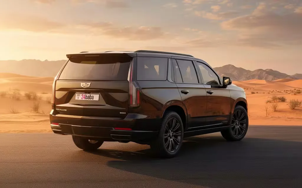 Cadillac Escalade 2026 Black rear view showing taillights – rental in Dubai