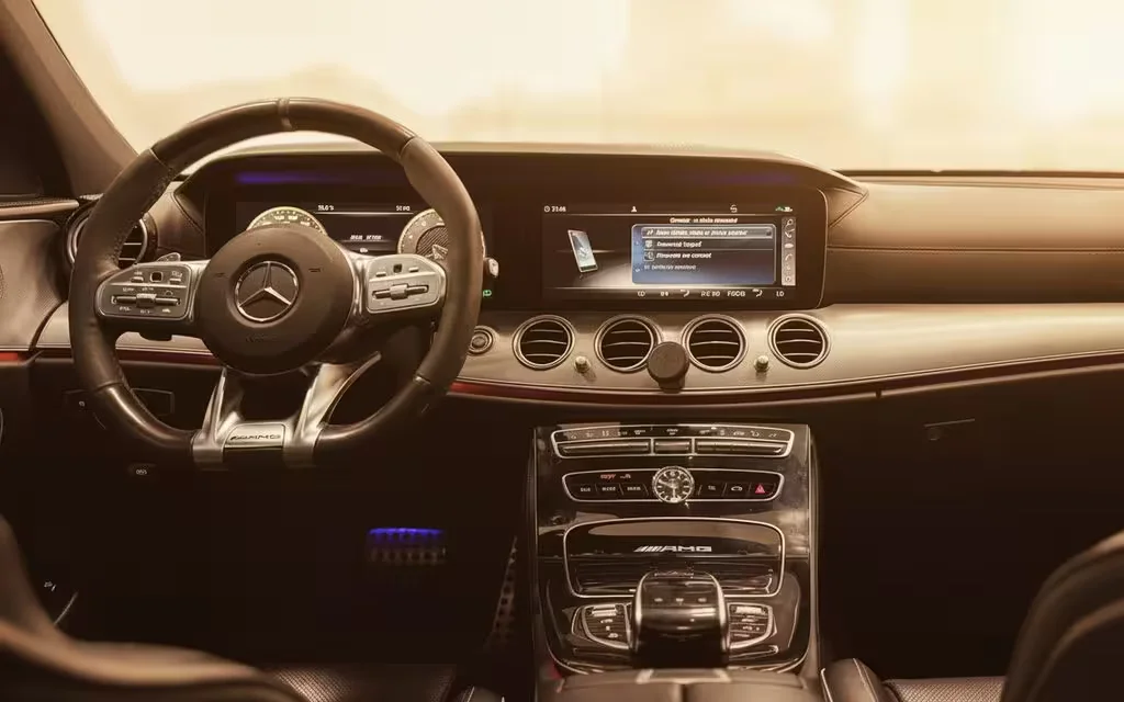 Mercedes E63 2020 interior view showing trim – rental in Dubai