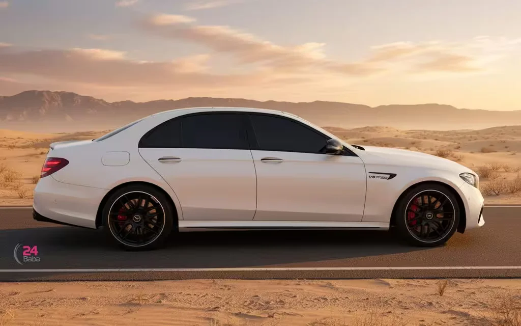 Mercedes E63 2020 White side profile – rental in Dubai