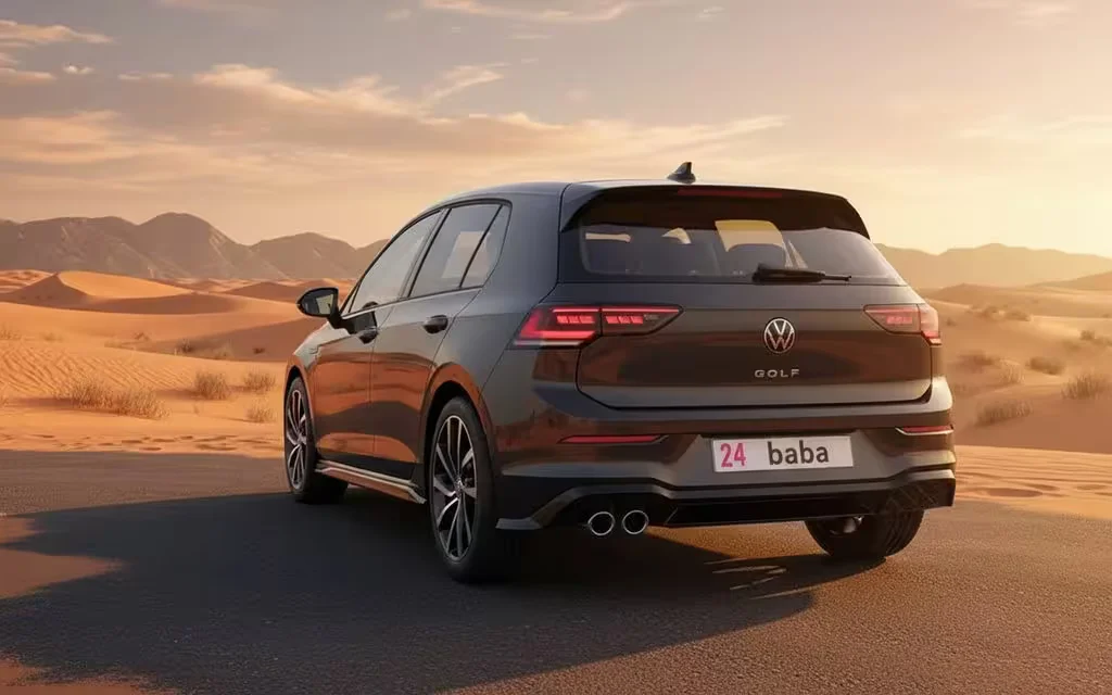 Volkswagen Golf 2025 Dark Gray rear view showing taillights – rental in Dubai