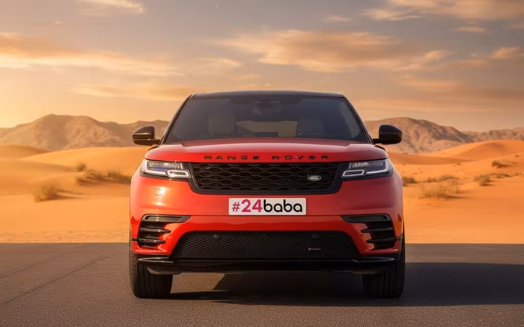 LandRover RangeRoverVelar 2023 Red front view with headlights – rental in Dubai