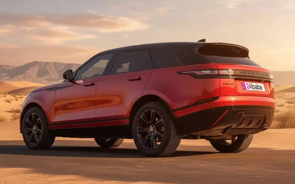 LandRover RangeRoverVelar 2023 Red rear view showing taillights – rental in Dubai