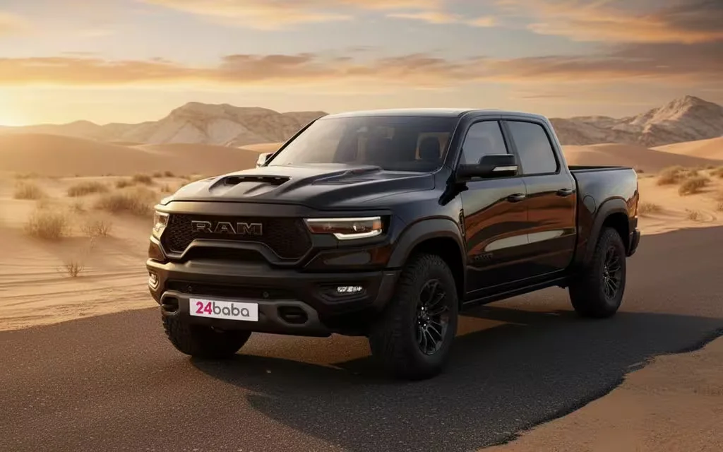 Dodge Ram 2023 Black front view with headlights – rental in Dubai