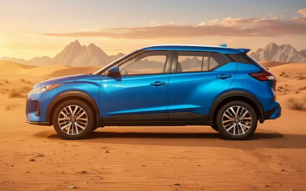 Nissan Kicks 2022 Blue side profile – rental in Dubai