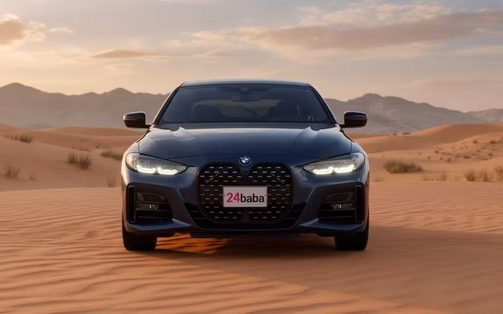 Bmw 430 2022 Grey front view with headlights – rental in Dubai