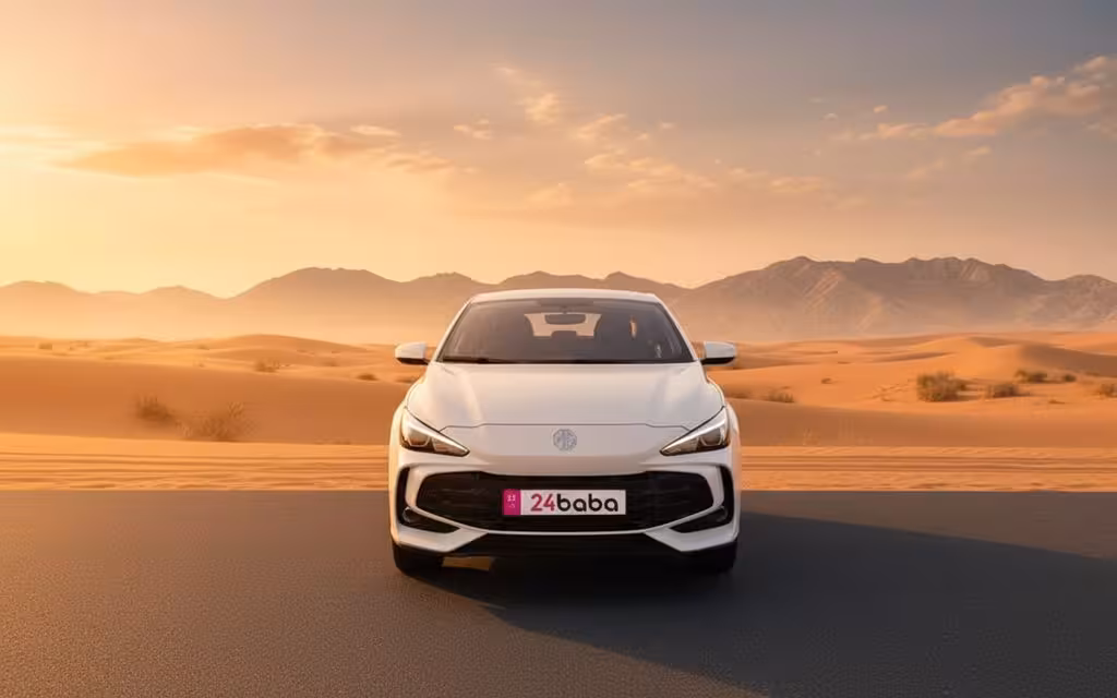 Mg 3 2026 White front view with headlights – rental in Dubai