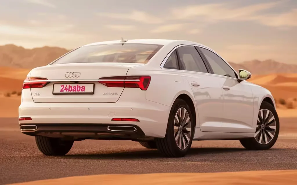 Audi A6 2023 White rear view showing taillights