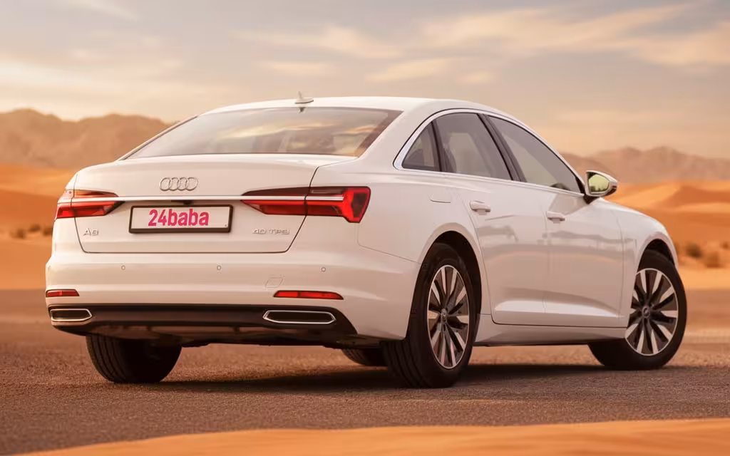 Audi A6 2023 White rear view showing taillights