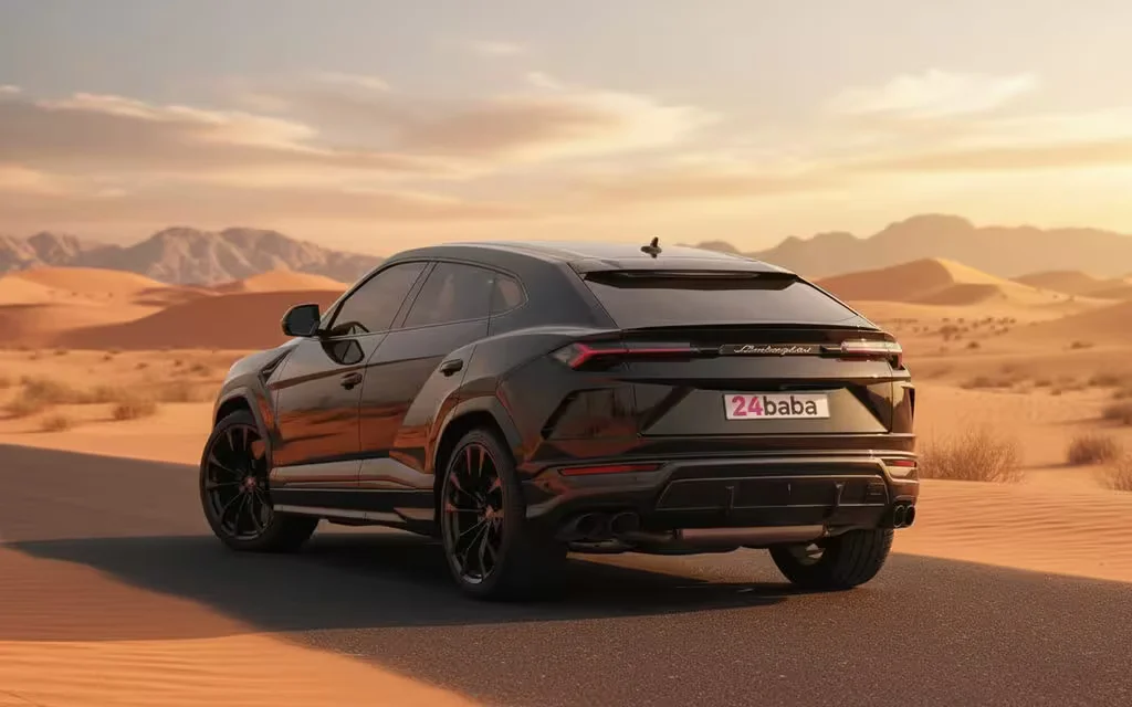 Lamborghini Urus 2020 Black rear view showing taillights – rental in Dubai