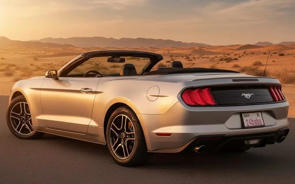 Ford Mustang 2020 Silver rear view showing taillights – rental in Dubai