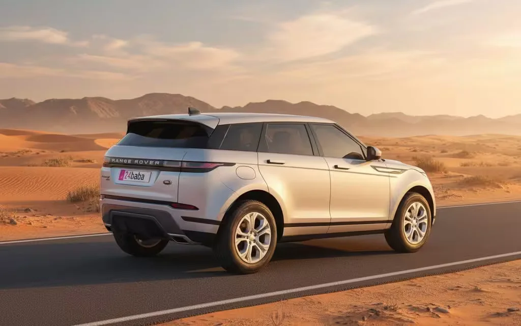 LandRover RangeRoverEvoque 2021 Grey rear view showing taillights – rental in Dubai