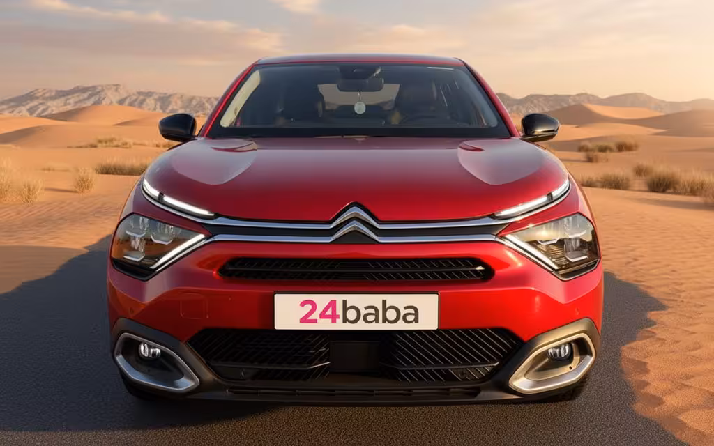 Citroen C4 2024 Red front view with headlights – rental in Dubai