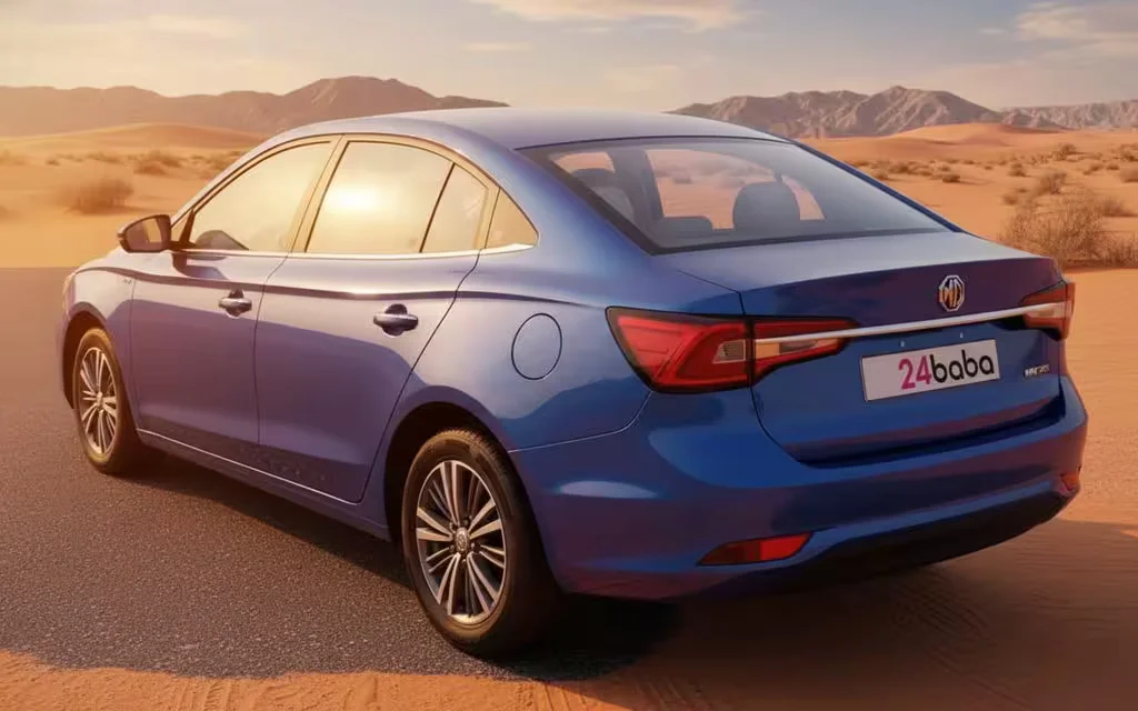 Mg 5 2022 Blue rear view showing taillights – rental in Dubai