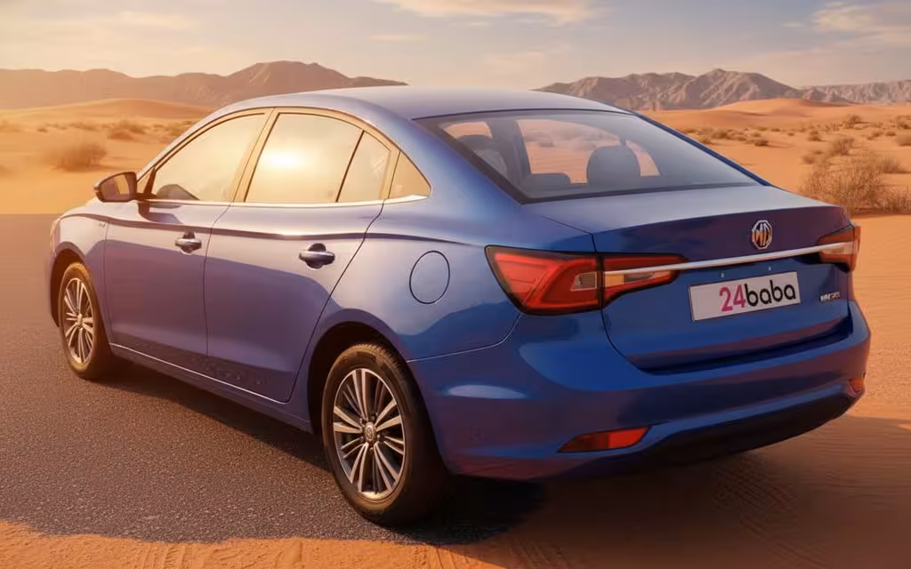 Mg 5 2022 Blue rear view showing taillights – rental in Dubai