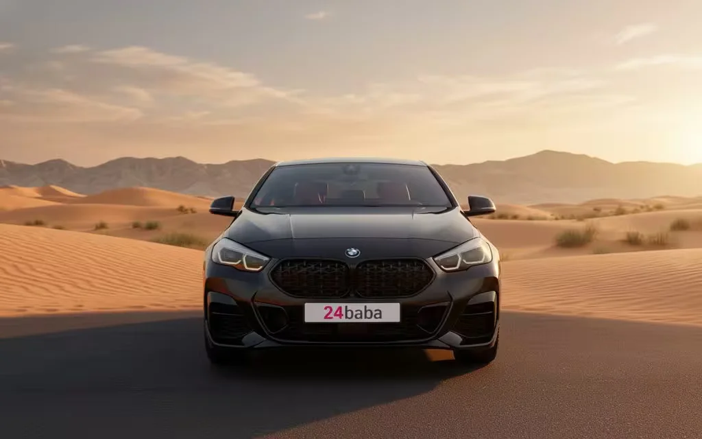 Bmw 235 2021 Black front view with headlights – rental in Dubai