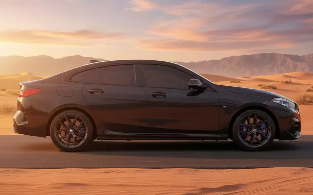 Bmw 235 2021 Black side profile – rental in Dubai