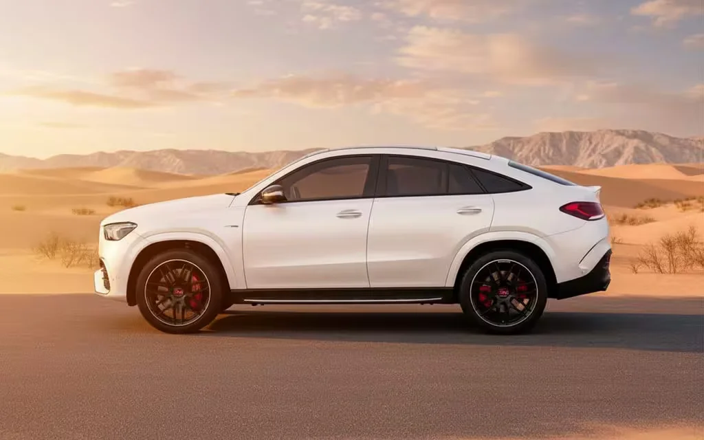 Mercedes Gle63 2023 White side profile – rental in Dubai