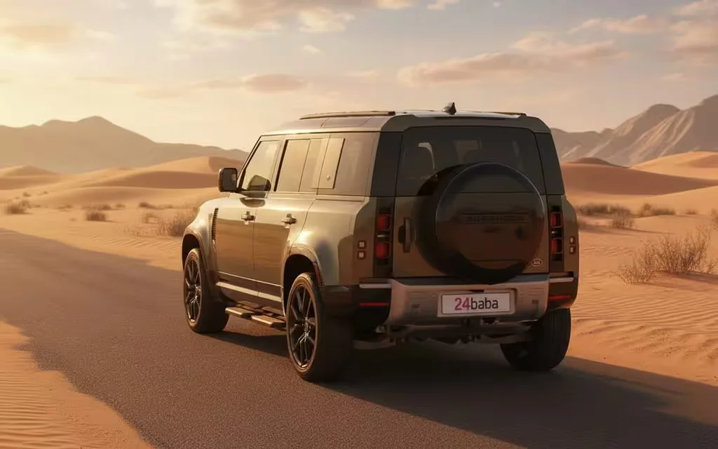 LandRover Defender 2022 Brown rear view showing taillights – rental in Dubai