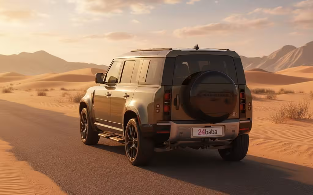 LandRover Defender 2022 Brown rear view showing taillights – rental in Dubai