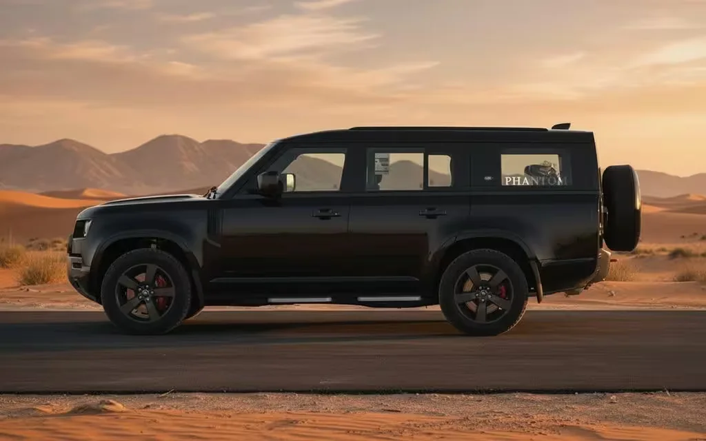 LandRover Defender 2023 Black side profile – rental in Dubai