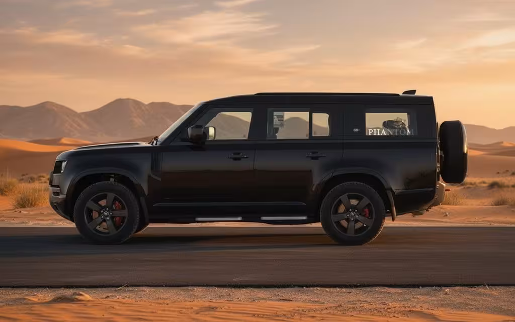 LandRover Defender 2023 Black side profile – rental in Dubai