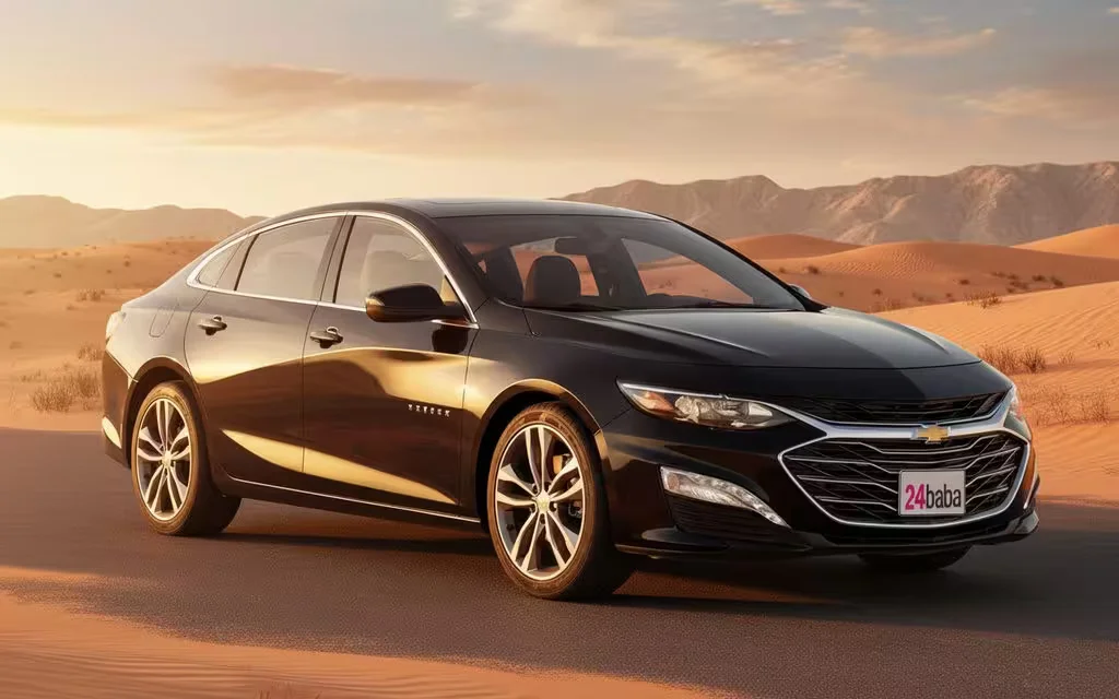 Chevrolet Malibu 2021 Black parked outdoor scene – rental in Dubai