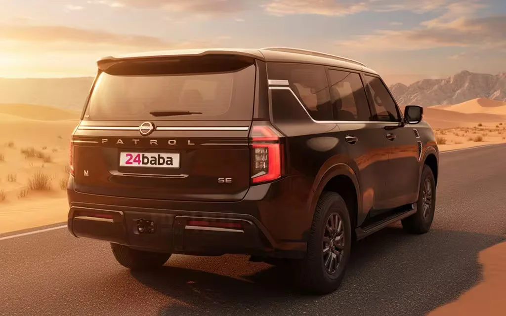 Nissan Patrol 2025 Black rear view showing taillights – rental in Dubai