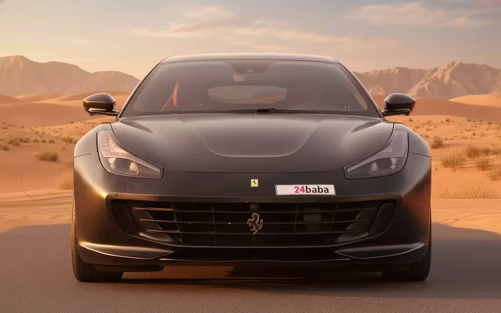 Ferrari Gtc4Lusso 2024 Black front view with headlights – rental in Dubai