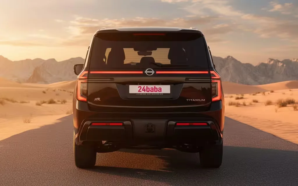 Nissan Patrol 2025 Black rear view showing taillights – rental in Dubai