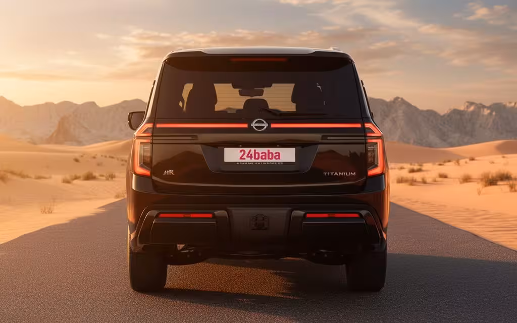 Nissan Patrol 2025 Black rear view showing taillights – rental in Dubai